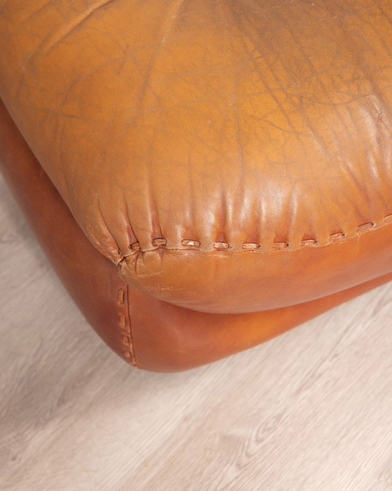 Image 1 of Vintage 70s Leather Pouf Footrest Mod. "Sapporo" Design Mobil Girgi