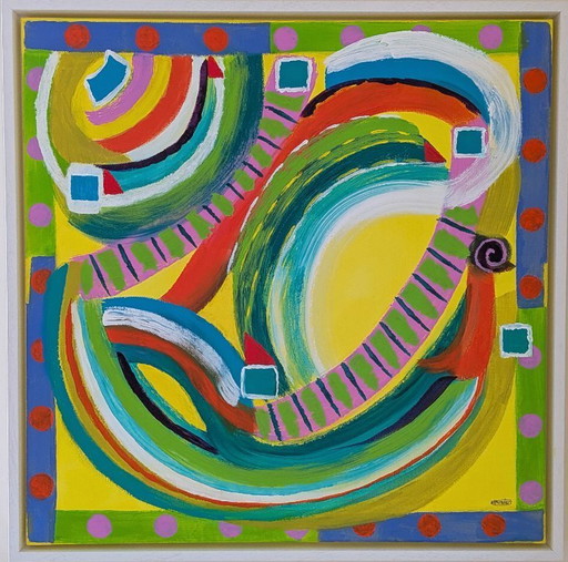Nigel Waters St Ives Licht und Farbe 2 Acrylgemälde auf Leinwand gerahmt 53x53cm