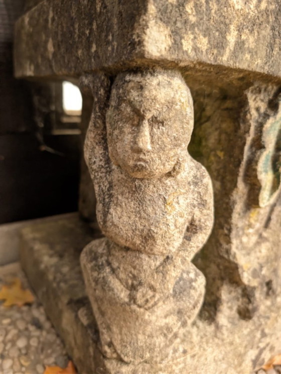 Image 1 of Large Himalayan limestone Buddha stele with naga and temple relief