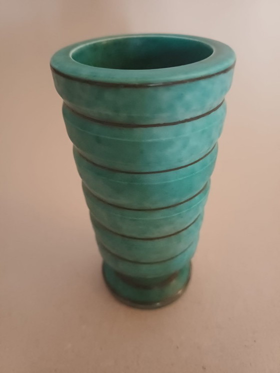 Wilhelm Kåge - Vase Art Déco Turquoise / Streamline "Argenta" Modèle 1026 - Gustavsberg Suède – Ceramic (photo 6 of 8)