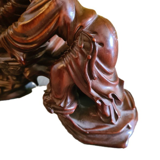 Image 1 of Gruppo scultoreo cinese in legno duro di Hehe Erxian