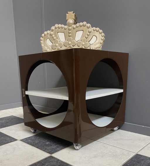 Mesa cúbica de la era espacial en marrón y blanco, década de 1970