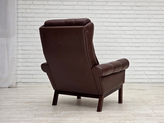 Image 1 of Sillón danés de los años 70, tapizado en cuero marrón original.