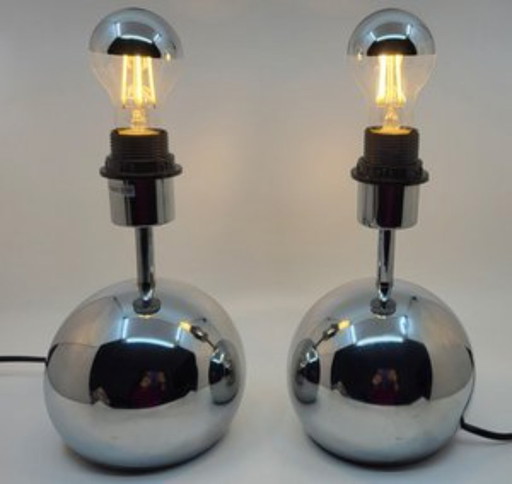 Lampes Eye Ball en chrome France Space Age 1960 Set de 2
