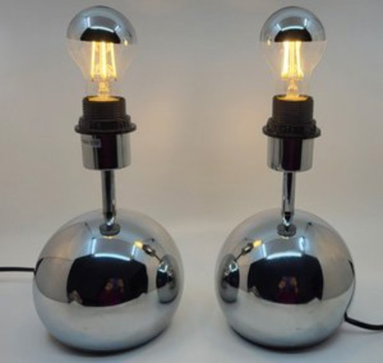 Image 1 of Eye Ball Lampen aus Chrom Frankreich Space Age 1960 Set von 2