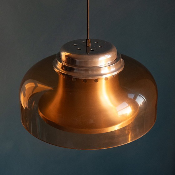 Image 1 of Space Age Herda Hanglamp met Amberkleurige Plexiglas Kap