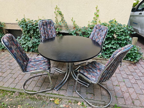 4x Stoelen en 1 Tafel Bauhaus Chroom Midcentury Retro Vintage Metalen Freischwinger Stoel Gastone Rinaldi (photo 7 of 10)