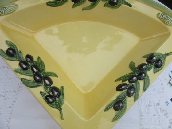Oliva Rustica by Clay Art-EDW-Grote keramische driehoekige serveerschaal/bord vintage – Schalen, Ceramic (photo 6 of 11)