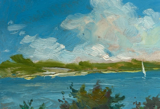 Image 1 of Original Oil Painting Summer River Landscape Fresh summer wind