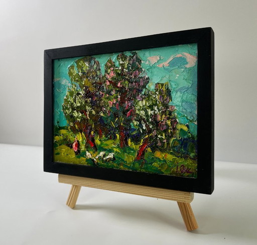 Original Oil Painting Spring Nature Landscape Flowering Chestnut Trees