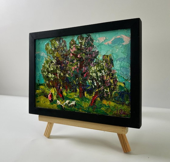 Image 1 of Original Oil Painting Spring Nature Landscape Flowering Chestnut Trees