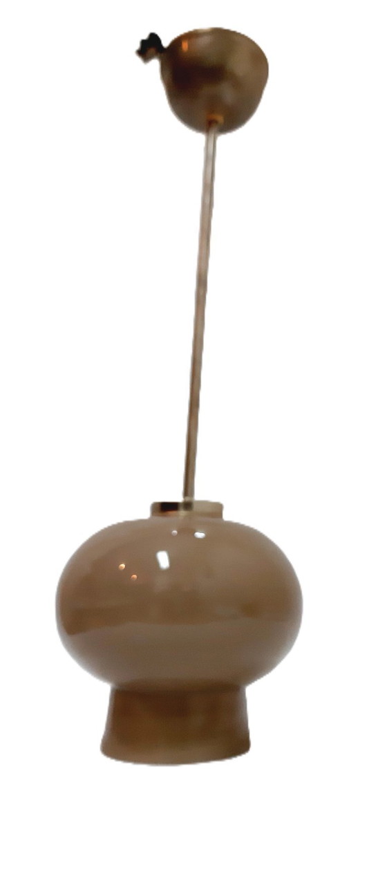 Image 1 of Suspension/plafonnier style Mid-Century, avec abat-jour en verre