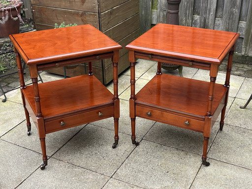 Classic Georgian Style English Mahogany Side Tables (Writing Tray & Drawer)