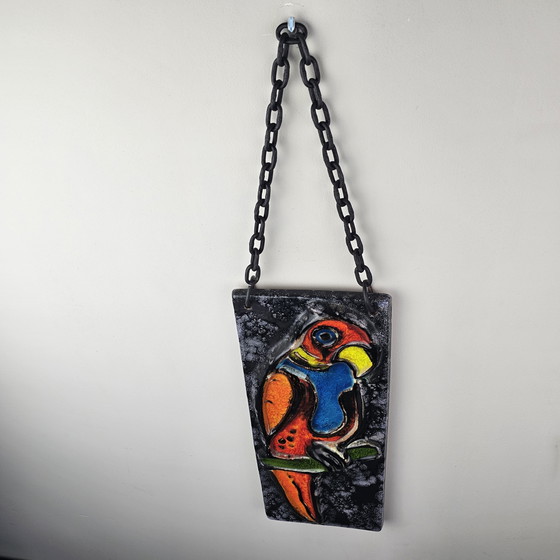 Image 1 of Targa murale vintage della Germania Ovest Fat Lava, realizzata da Carstens Luxus. Colori: blu, rosso e arancione, con l&#39;imma