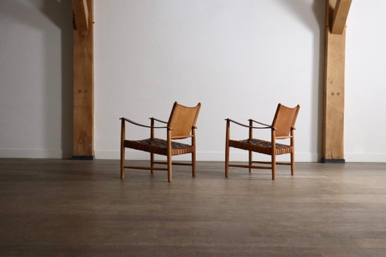 Paire de Fauteuils Safari en Cuir Cognac Tressé, Danemark, années 1960 – Leather (photo 19 of 21)