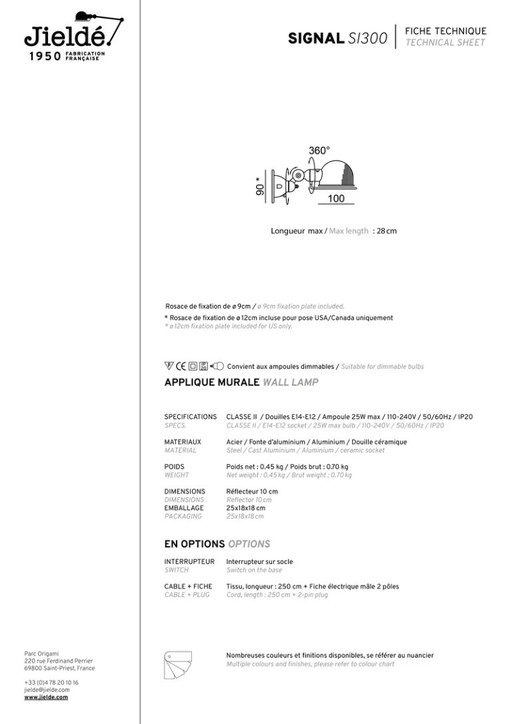 Aplique Jielde Signal SI300 (nuevo, todavía en su embalaje)