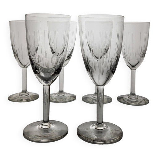 6 Art Deco Crystal Wine Glasses