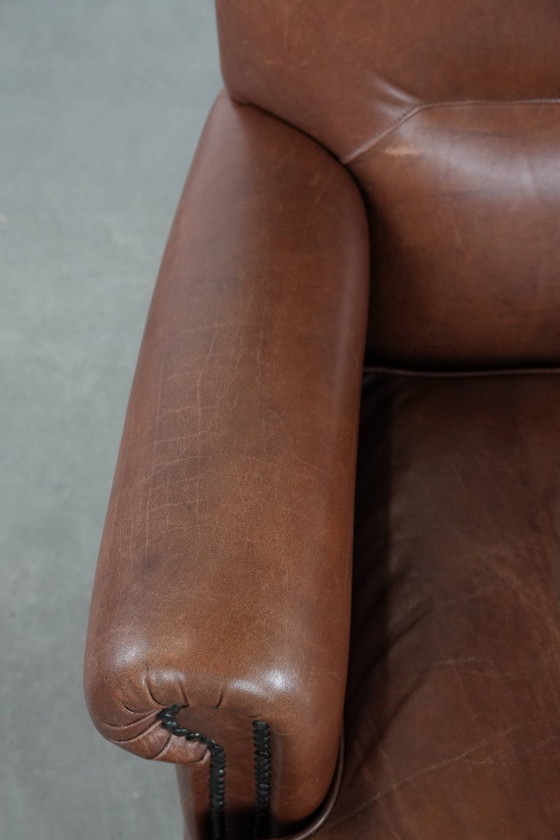 Image 1 of Bequemer Sessel aus cognacfarbenem Rindsleder im englischen Stil