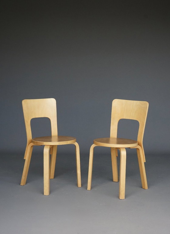 Image 1 of Model 66 Chairs attributed to Alvar Aalto, 1980s, Set of 2