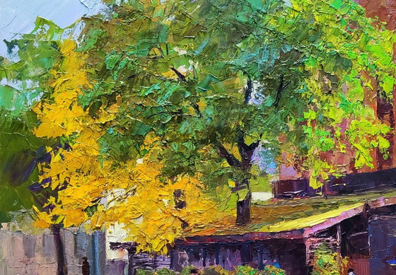 Image 1 of Original Oil Painting City Urban Life Cafe Wine and Friend
