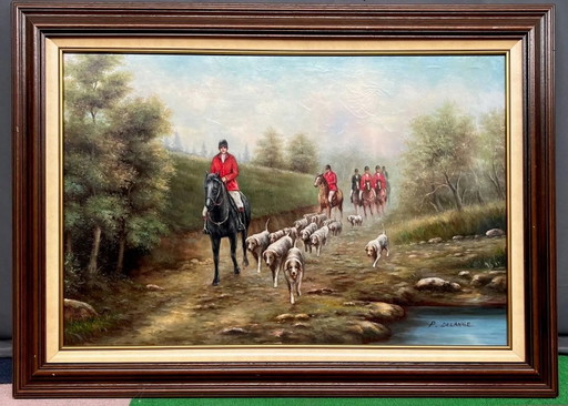 P. Delange “Vossenjacht”. – schilderijen tekeningen, Canvas (photo 2 of 7)