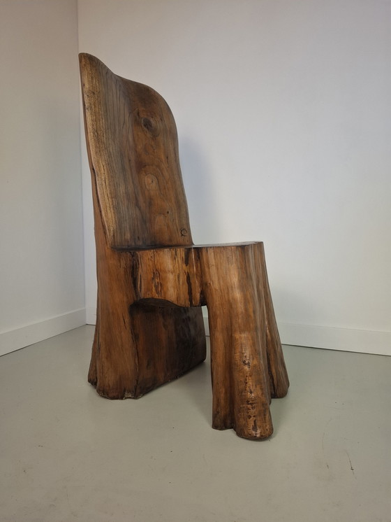Image 1 of Vintage brutalistische wabi-sabi stoel eikenhouten stoel handgemaakt