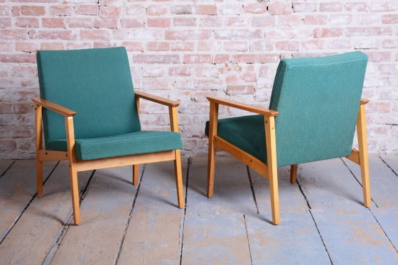 Pair of Restored Mid-Century Armchairs, by Jitona Soběslav, Beech, Czech. 1960s – Textile, Wood (photo 8 of 12)