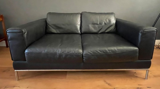 Image 1 of Zwart lederen vintage IKEA bank 