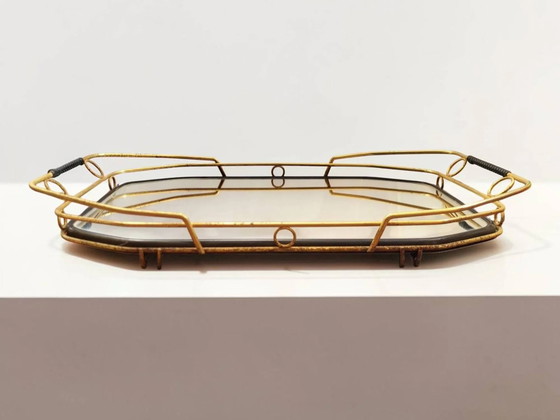 Vintage mirror plateau with gallery – Table accessories, Metal, Rattan (photo 6 of 8)