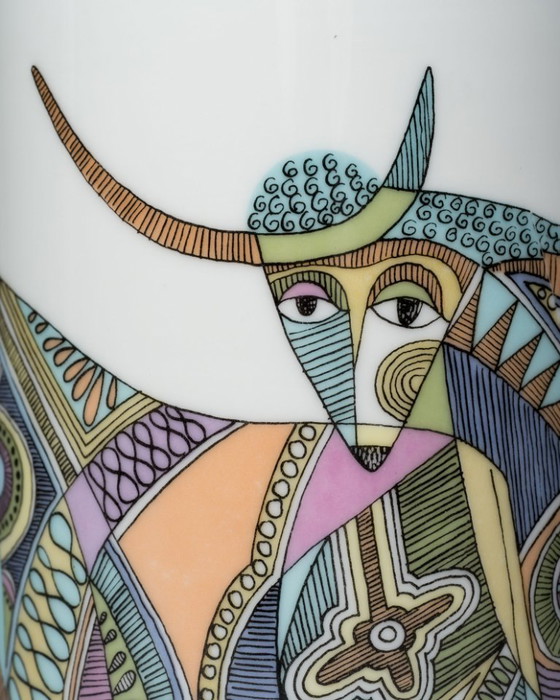 Image 1 of Rosenthal “Bulls” & “Roosters” Designer Vase Duo Cuno Fischer & Bjørn Wiinblad