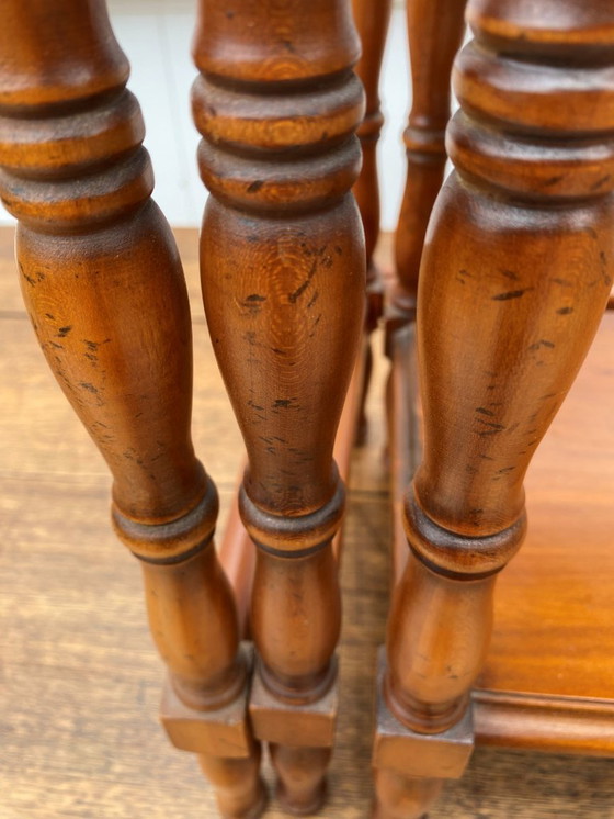 Image 1 of Set of 3 rustic cherry wood nesting coffee tables 1950