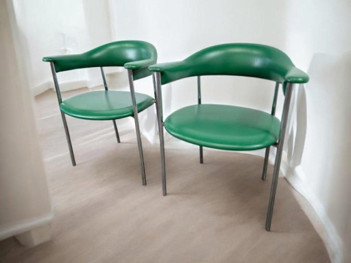 Juego de 2 sillas/sillones/sillas de salón vintage de color verde.
