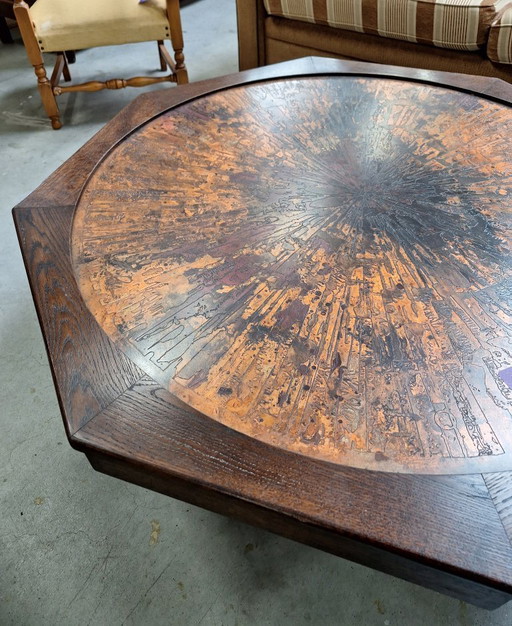 Brutalist design coffee table by Vierhaus with copper work by Wilfried Redeker