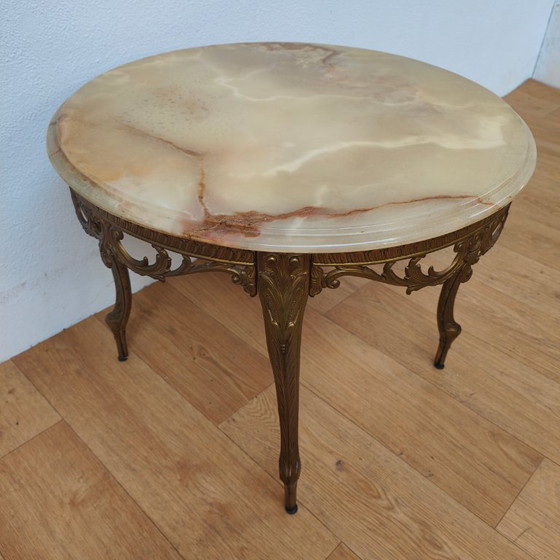 Image 1 of Vintage Regency ronde salontafel koffietafel met marmer, onyx blad