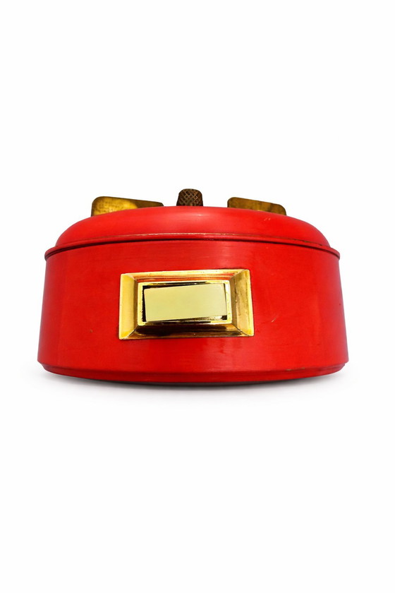 Image 1 of Sveglia vintage Kienzle Duo - Metallo rosso e ottone - Germania Ovest anni '60 - Design industriale