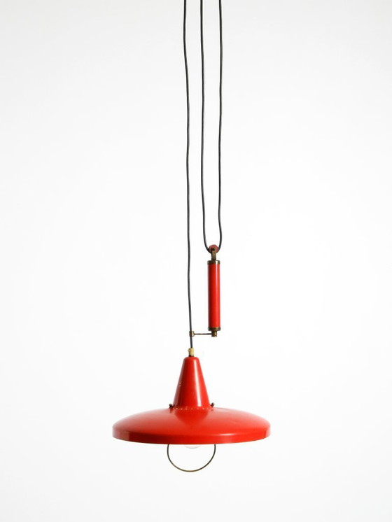 Image 1 of Pendelleuchte aus rotem Aluminium im Mid-Century-Modern-Stil, höhenverstellbar, Italien, 1950