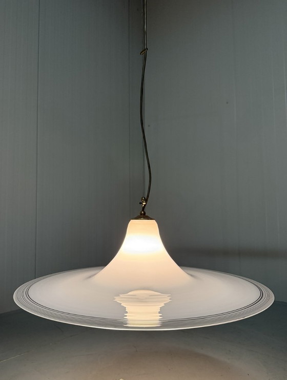 Image 1 of Vistosi Italy large white glass pendant lamp 1960's