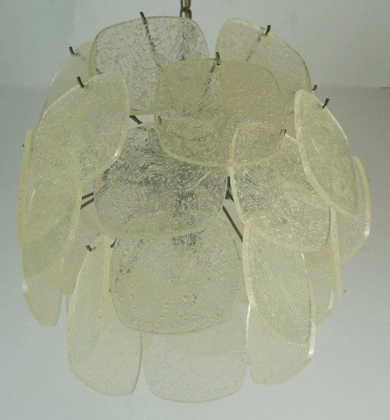 Image 1 of mid century PENDANT LIGHT with 30 acrylic discs like ice glass 1960s 1970s hanging lamp