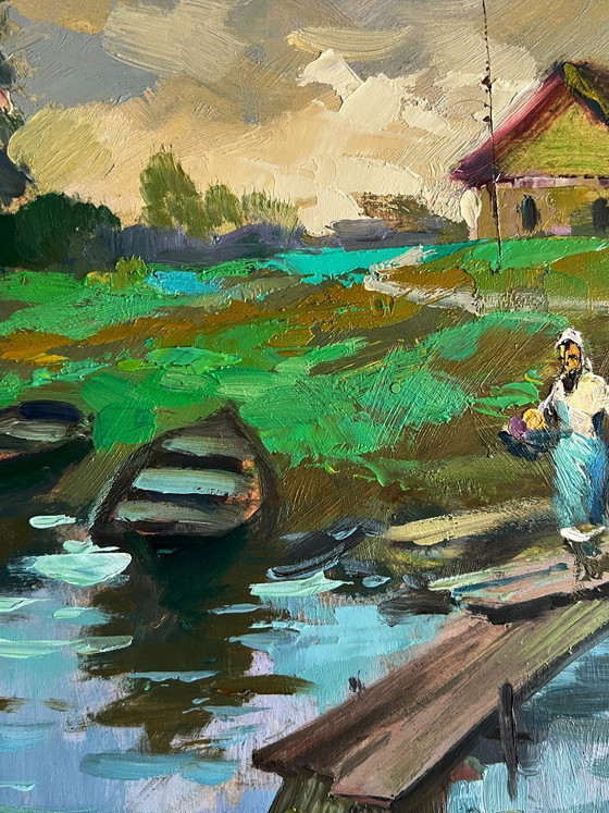 Image 1 of A Village River with Two Boats