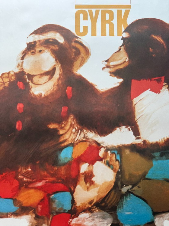 Maciej Urbaniec (1925-2004), Chimpancés de arte pop de Cyrk, 1979, Póster nº 24, Copyright de Desa Foreign (photo 7 of 8)