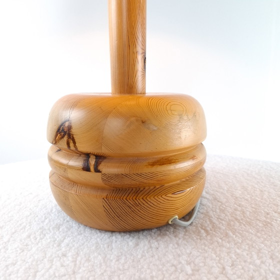 Vintage Table Lamp Mid Century Modern Design 1970s – Wood, Canvas (photo 4 of 7)