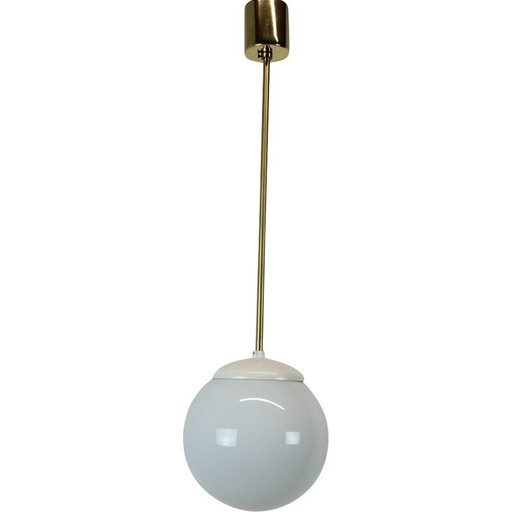 Vintage pendant lamp in glass, gas, brass and plastic, Czechoslovakia 1970s