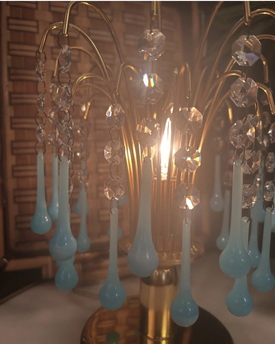 Image 1 of Lampada da tavolo vintage a goccia in vetro opalino azzurro Murano, italiana