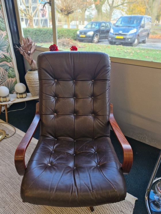 Image 1 of Vintage draaifauteuil bruin leer 70s