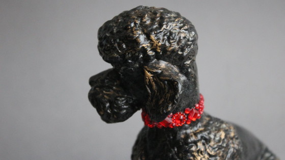 Image 1 of Vintage large poodle figurine made of wax, Lower Bavarian wax chamber, black and gold