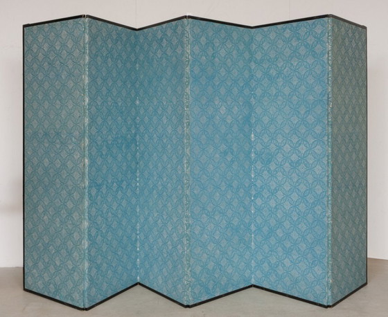 Image 1 of Antico paravento giapponese a sei pannelli con raffigurazione della storia di Genji.