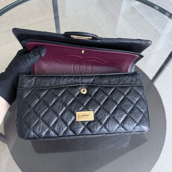 Image 1 of Chanel Reissue 2.55 225 - 24CM Quilted Aged Calfskin Black Gold Hardware