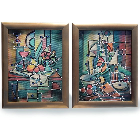 Image 1 of Kubisme A1438 - abstracte schilderijen - tweeluik