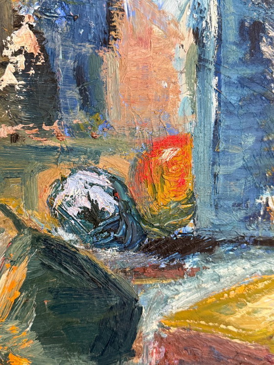 Image 1 of Nature morte expressionniste « Fête florale » huile sur toile (1955) de Leif Nilsson