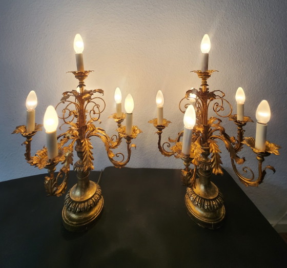 2 lampade da terra fiorentine antiche, dorate, forgiate e intagliate a mano, in stile Hollywood Regency, (photo 10 of 21)